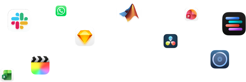 Varie icone di app disposte intorno al testo che recita: Guarda come volano le app professionali