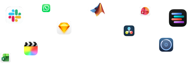 Varie icone di app disposte intorno al testo che recita: Guarda come volano le app professionali